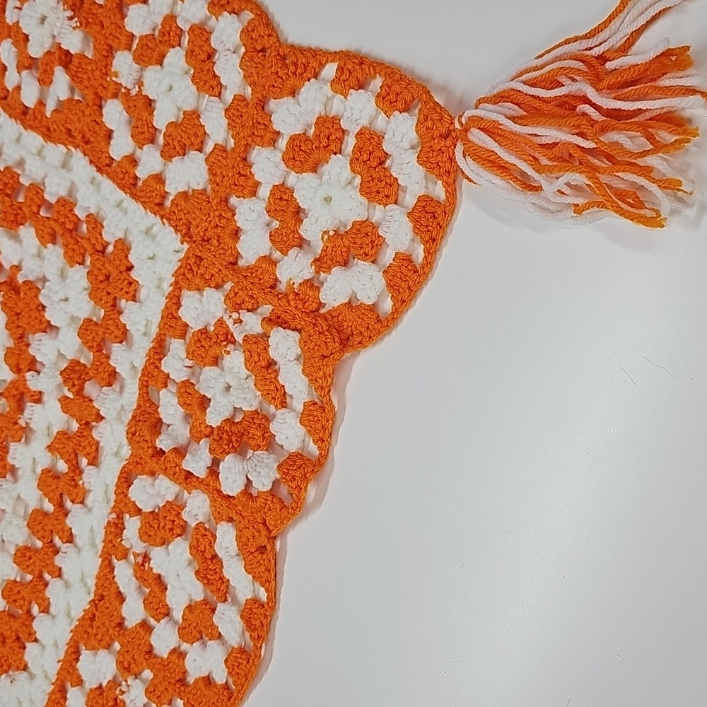 Handmade Orange and White Crochet Granny Square Doily